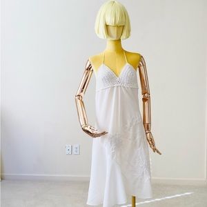 Artesanal White Midi Crochet Floral Embellished Open Back Midi Dress XS